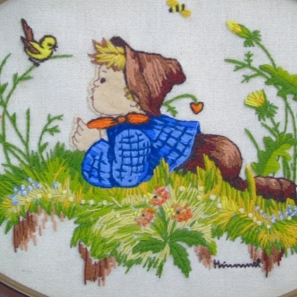 Vintage HUMMEL Boy With Bird Needlecraft Picture